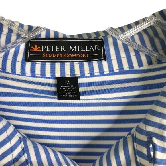 Peter Millar Golf Polo Shirt Mens Sz M Blue White Stripe Summer Comfort Collared - Picture 2 of 6